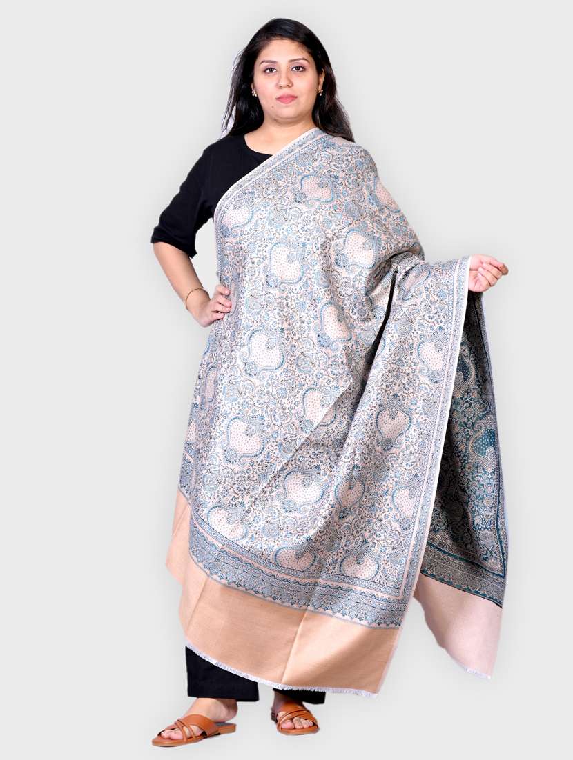 blue printed wool shawl