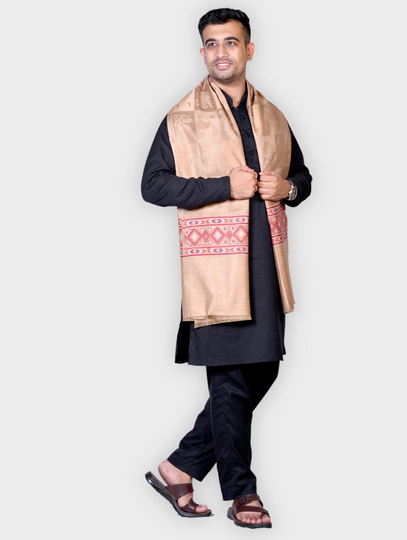 beige self designed stole - 20605578 - Standard Image - 1