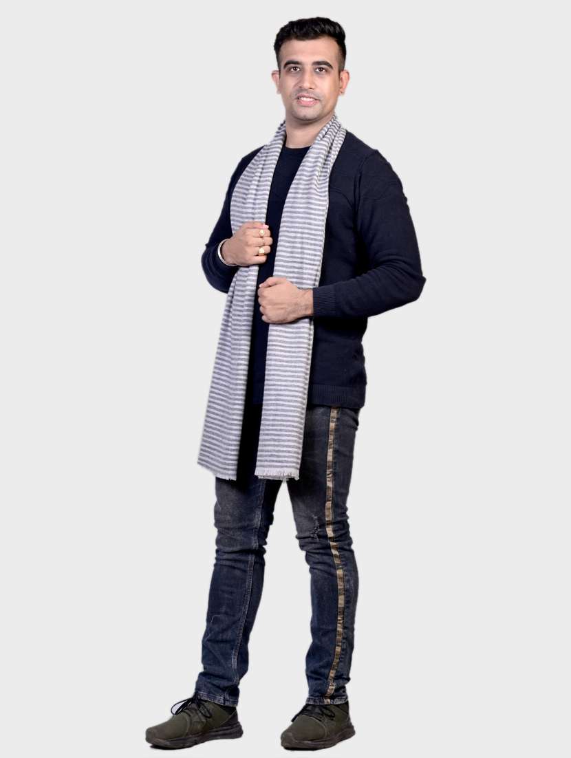 unisex grey striped wool shawl - 20605588 -  Standard Image - 1