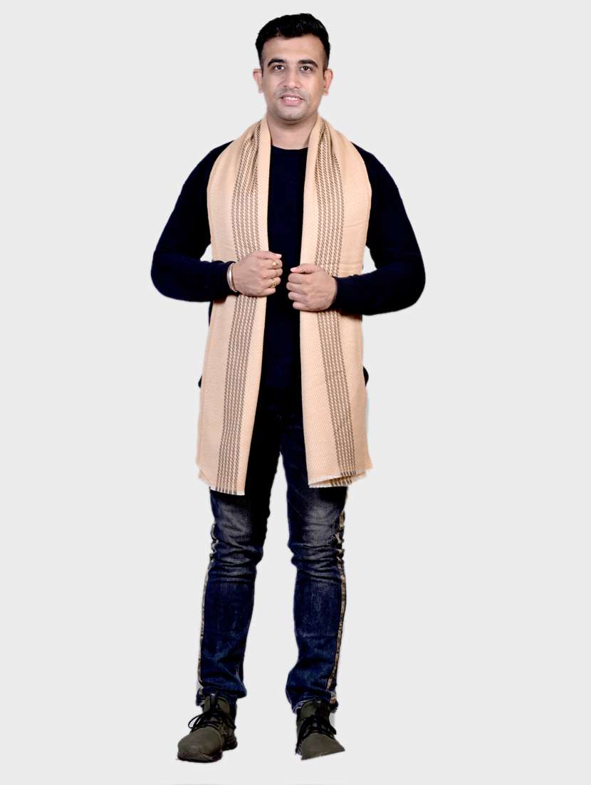 unisex tan self design wool stole - 20605612 -  Standard Image - 1