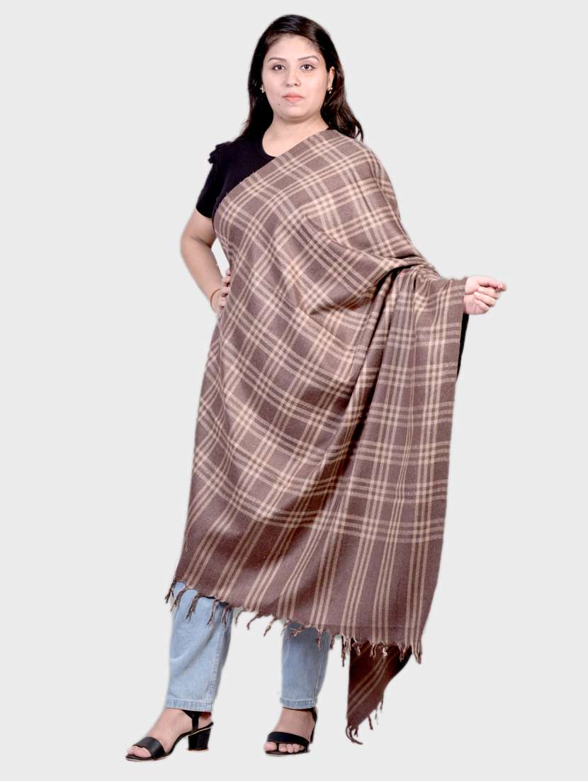 brown checks wool blend shawl