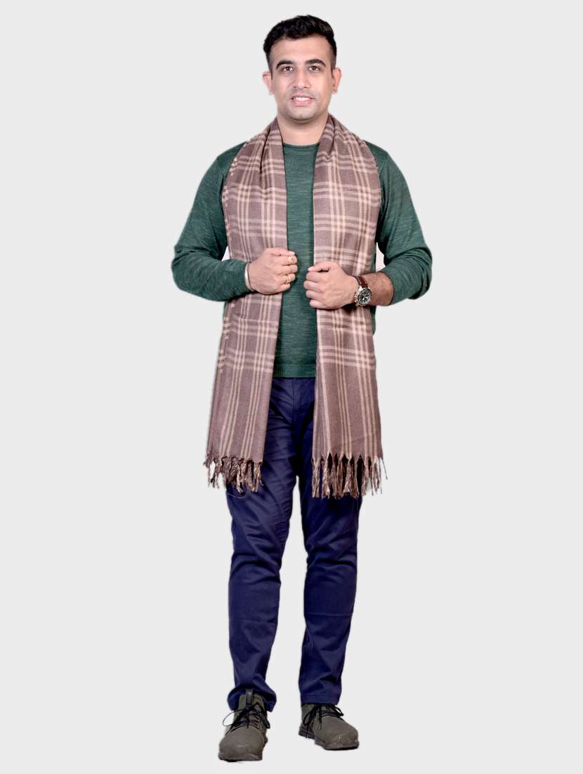 brown checks wool blend shawl - 20605621 -  Standard Image - 1