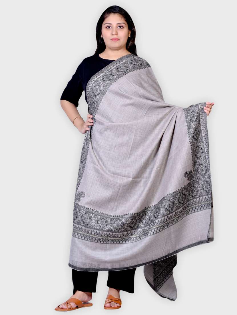 unisex grey printed wool stole