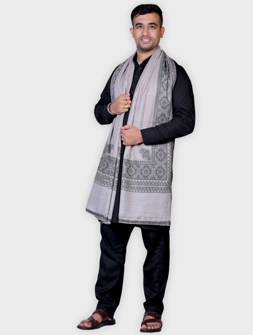 unisex grey printed wool stole - 20605624 -  Standard Image - 1