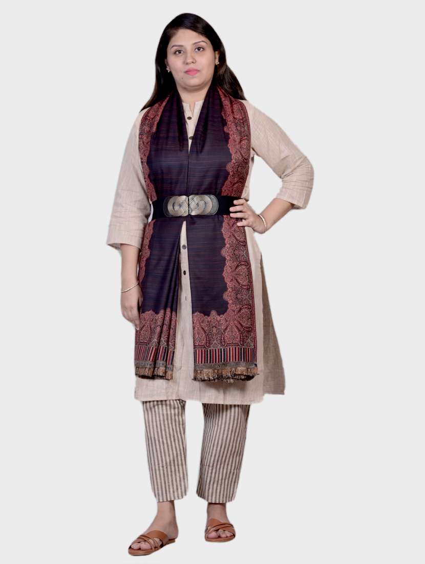 women solid with bordered woolen shawl - 20605631 -  Standard Image - 1