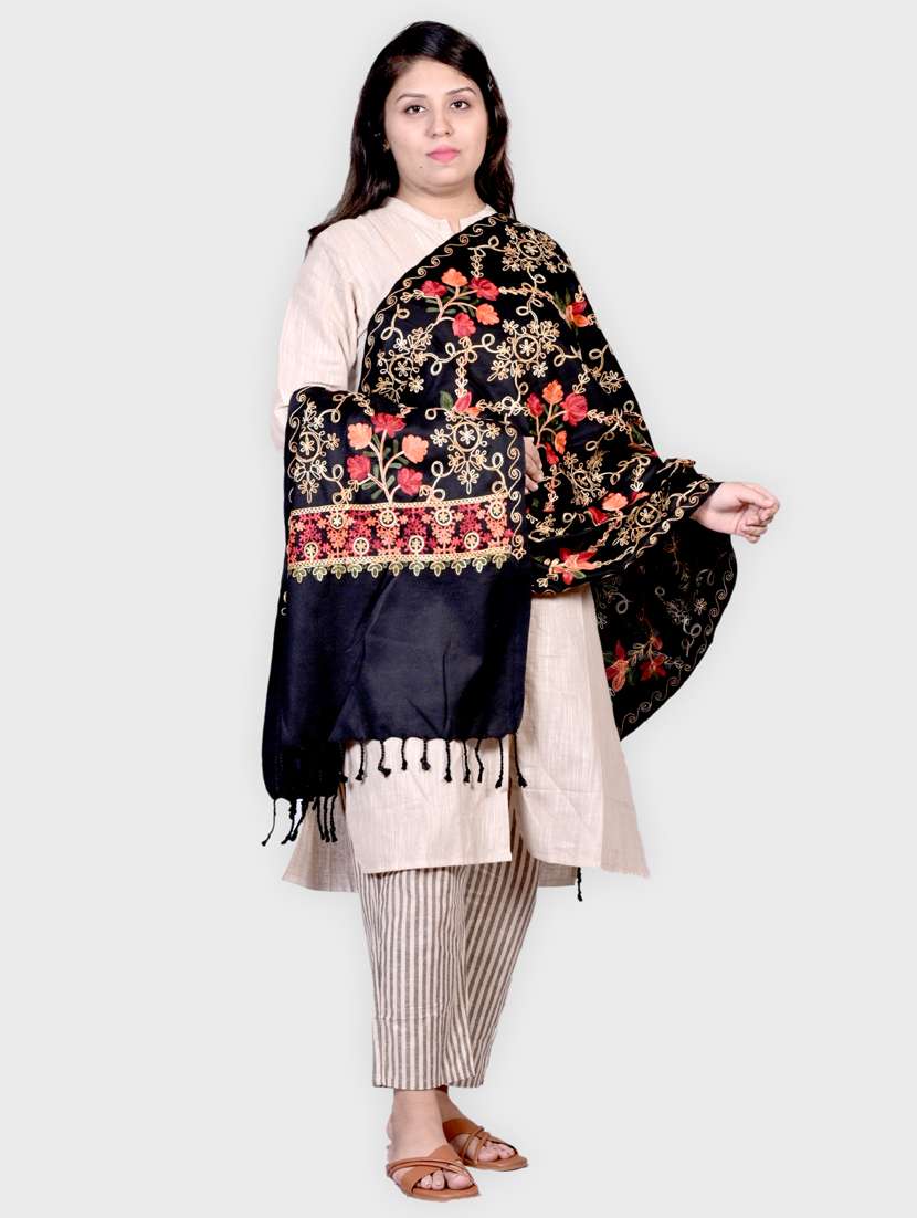 women embroidered woolen shawl - 20605638 -  Standard Image - 1