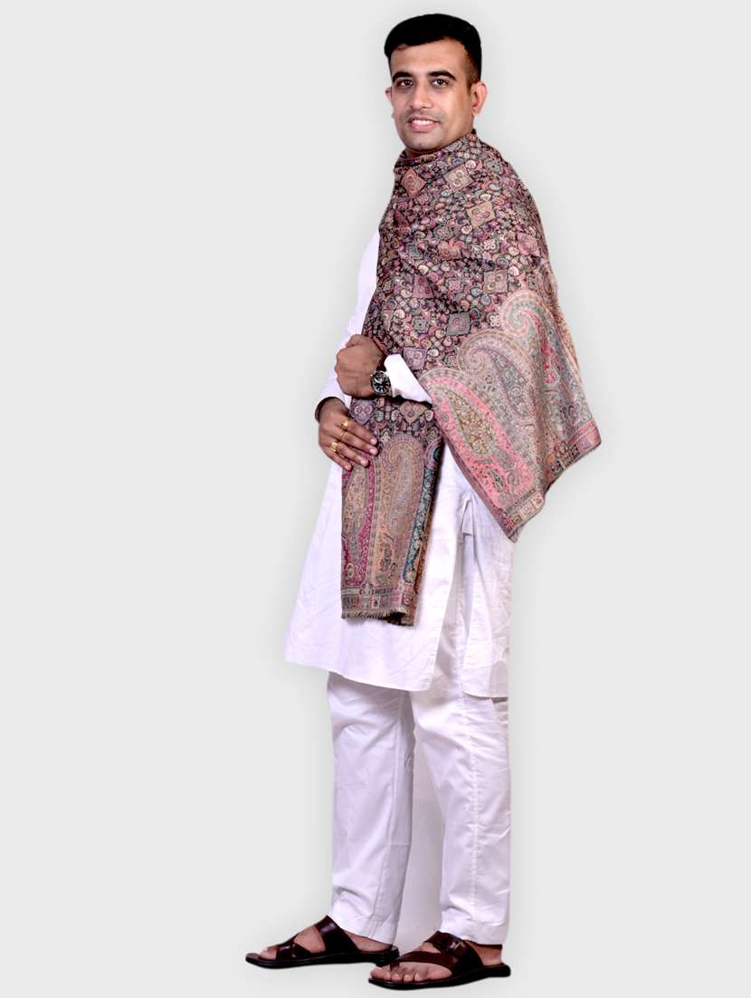 black self-designed wool blend shawl - 20605641 -  Standard Image - 1