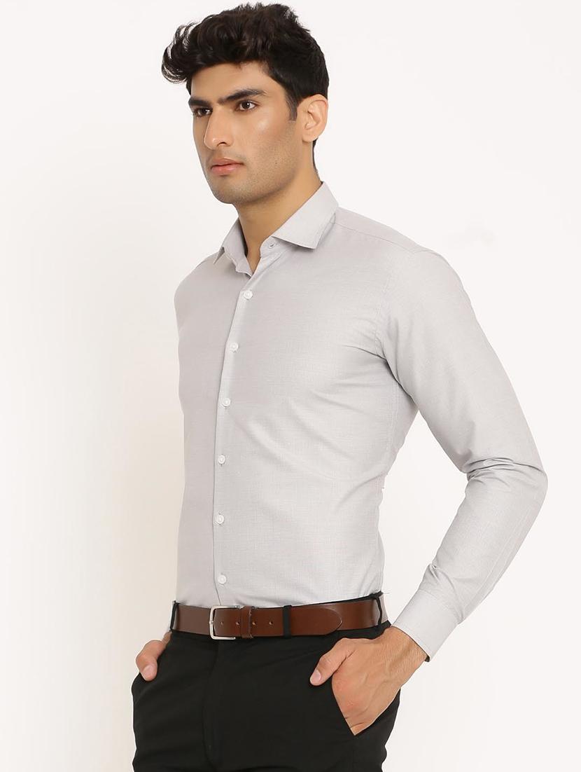 grey solid long sleeve formal shirt - 20605749 - Standard Image - 1