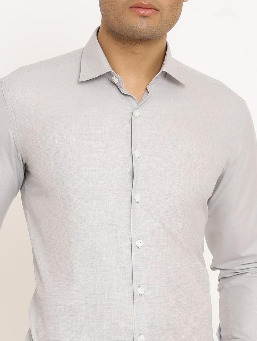 grey solid long sleeve formal shirt - 20605749 - Standard Image - 4