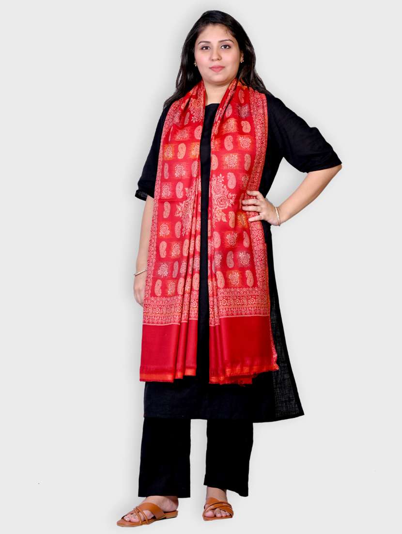 women self designed woolen shawl - 20605947 -  Standard Image - 1