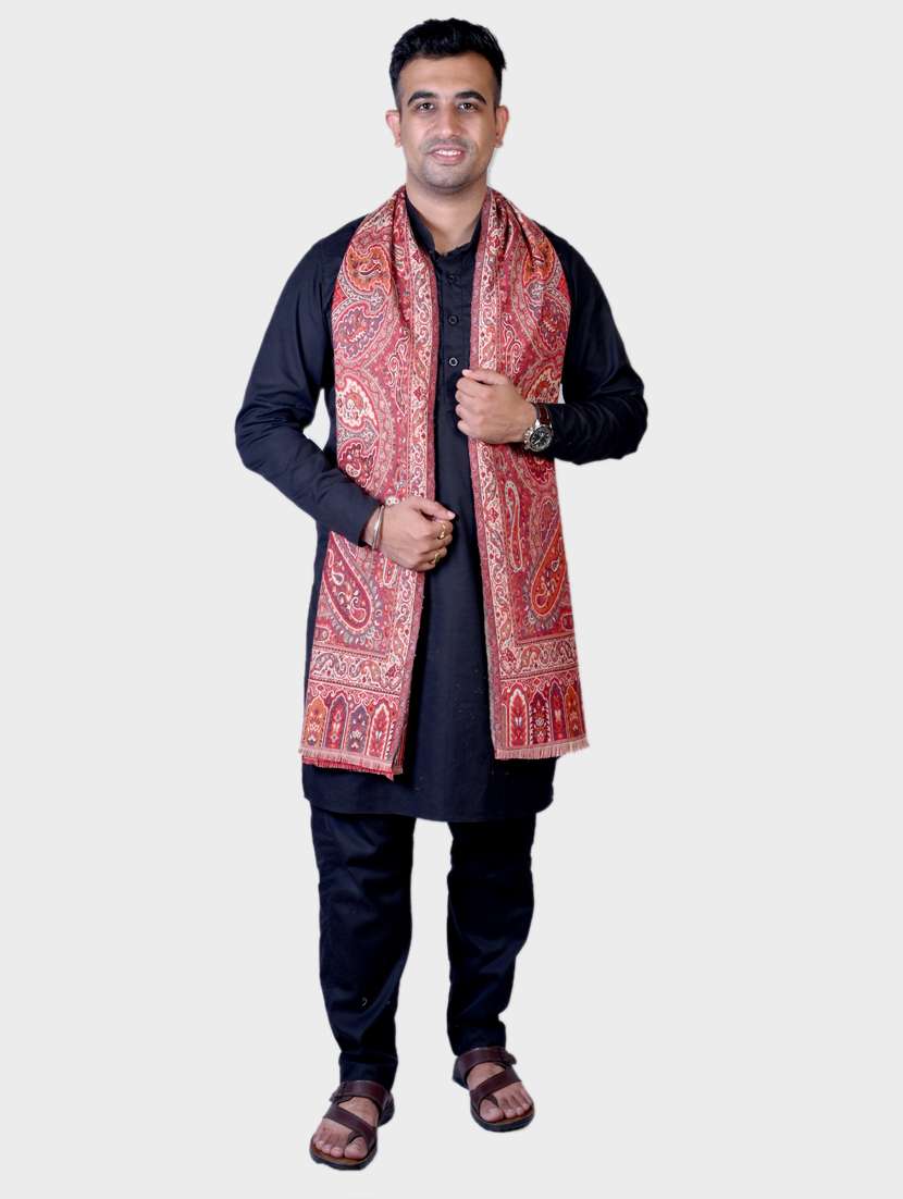 red self designed wool stole - 20605949 -  Standard Image - 1