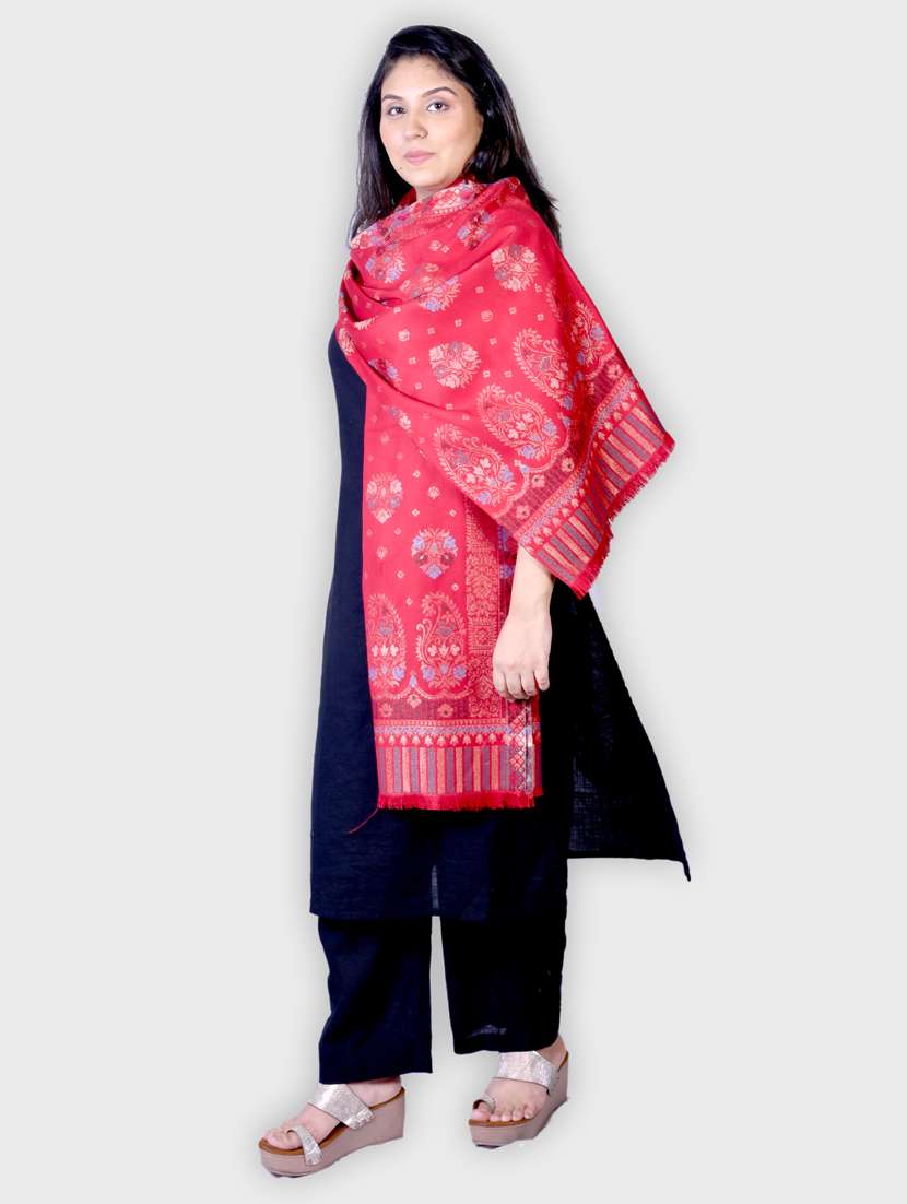 women self designed woolen shawl - 20605951 -  Standard Image - 1