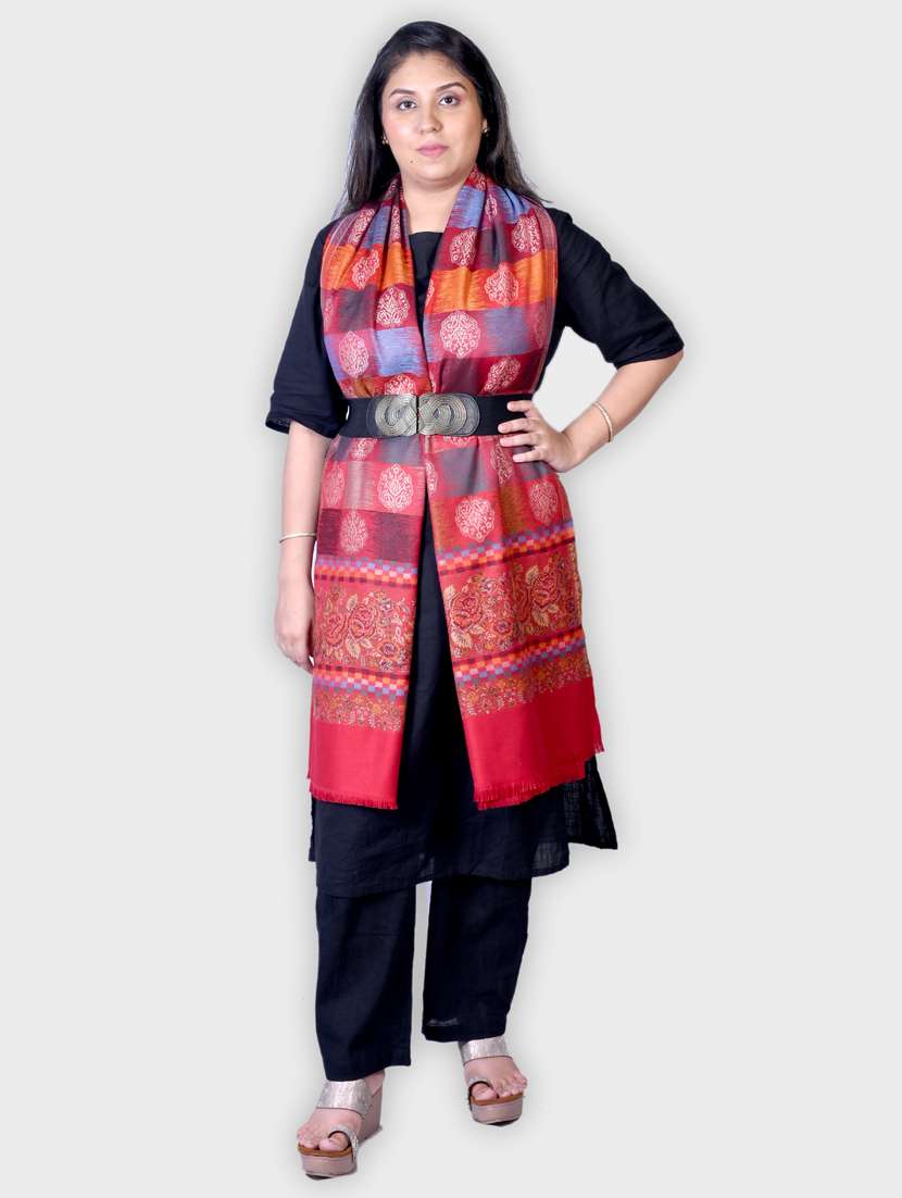 women self designed woolen shawl - 20605952 -  Standard Image - 1