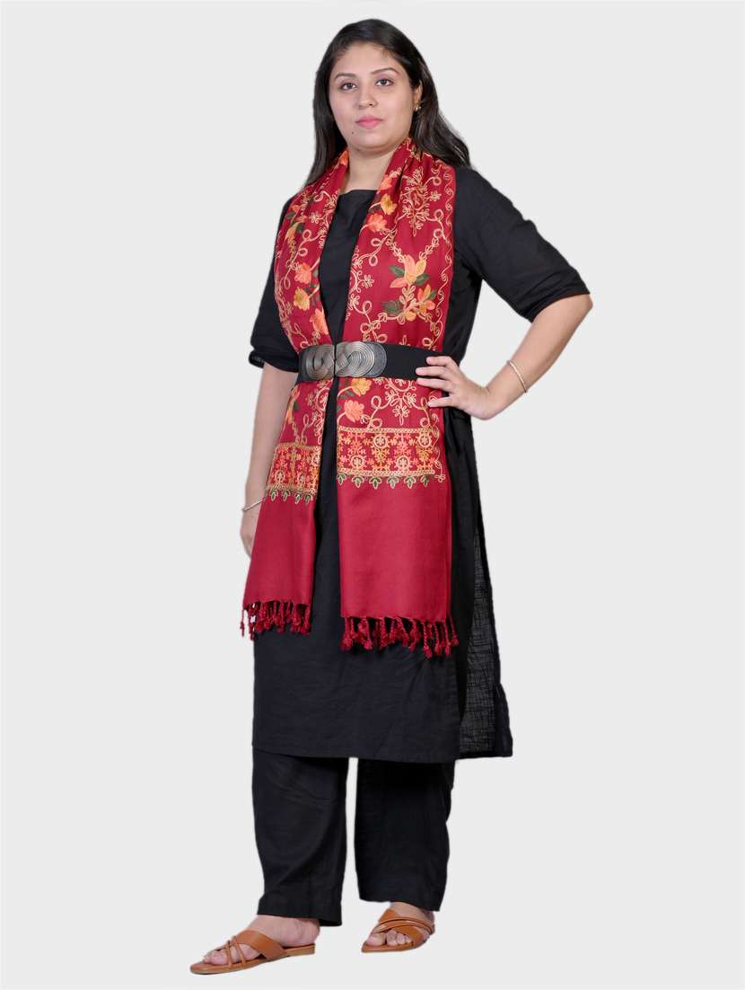 women embroidered woolen shawl - 20605954 - Standard Image - 1