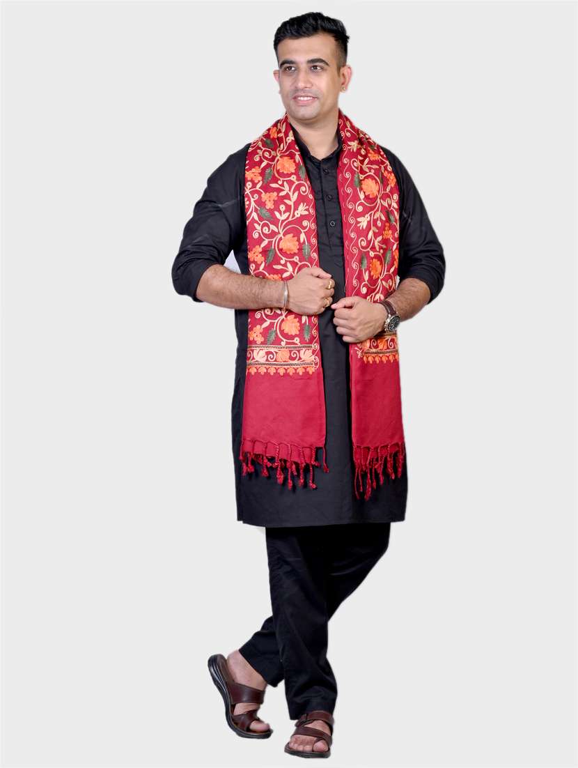 red self designed wool stole - 20605955 -  Standard Image - 1