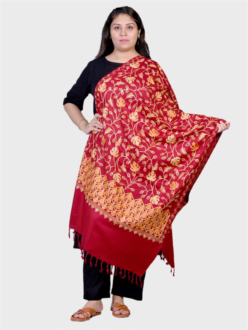 unisex red printed wool stole