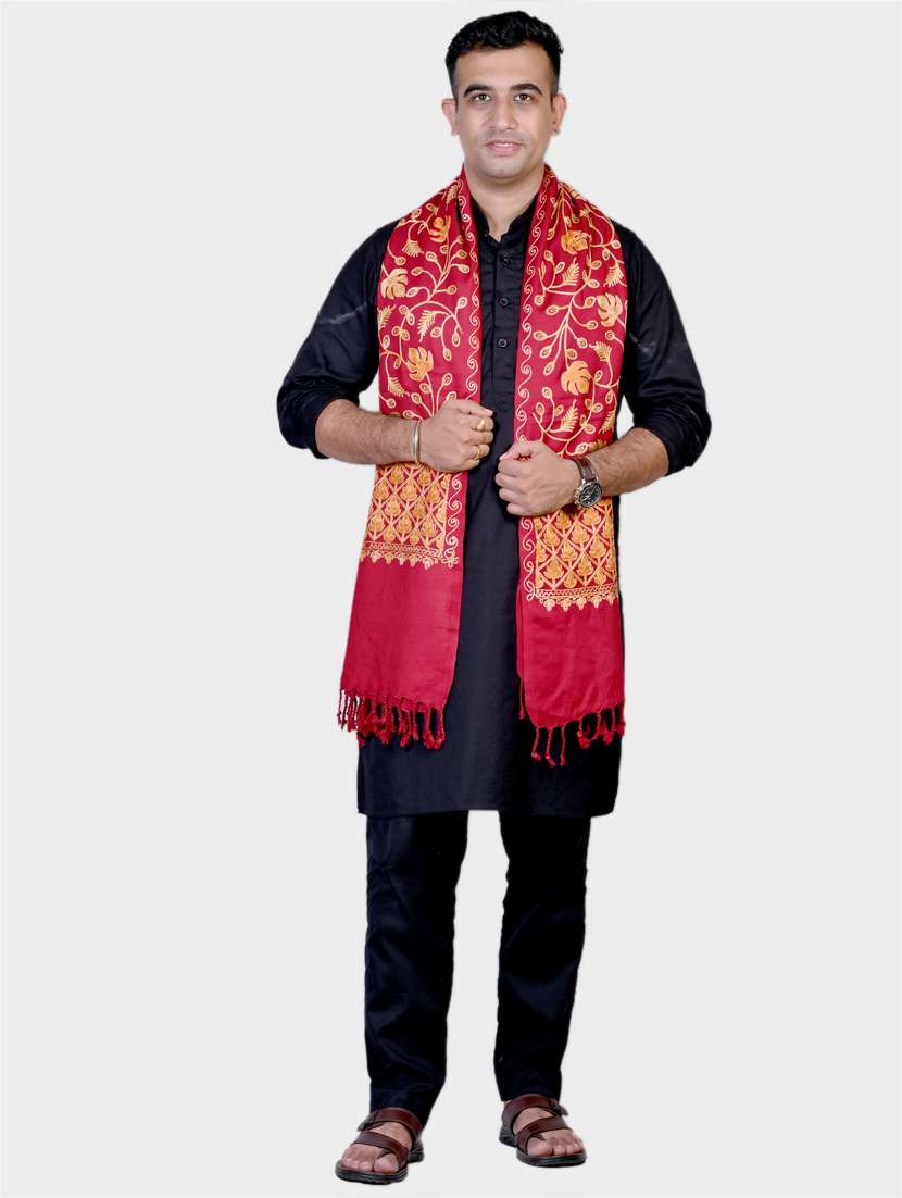 unisex red printed wool stole - 20605961 -  Standard Image - 1