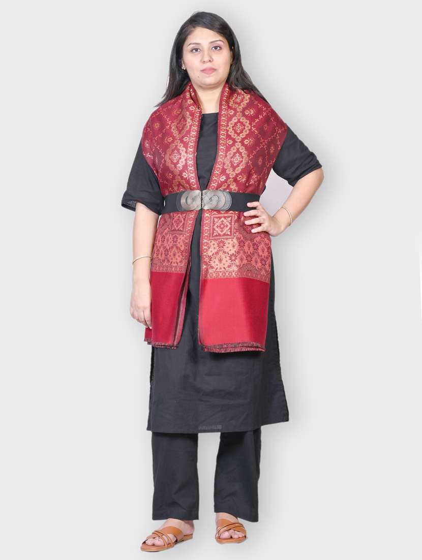 women self designed woolen shawl - 20605972 -  Standard Image - 1
