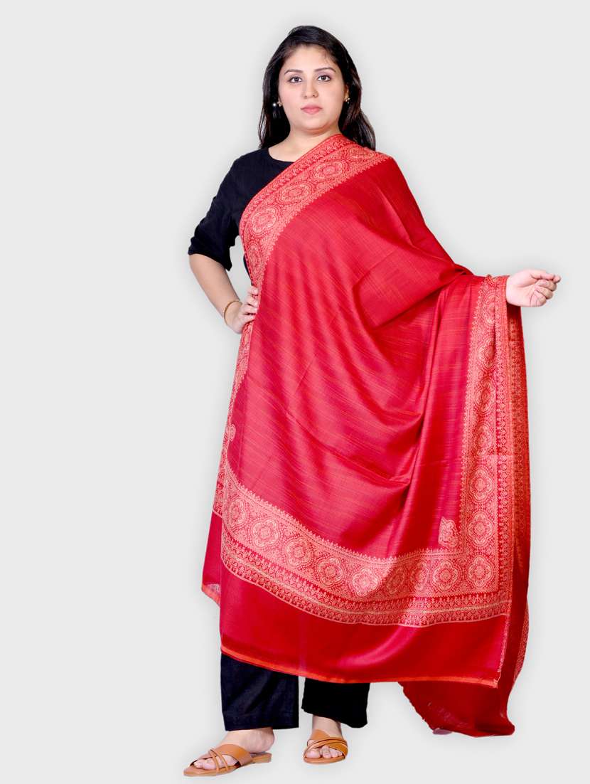 unisex red printed wool stole