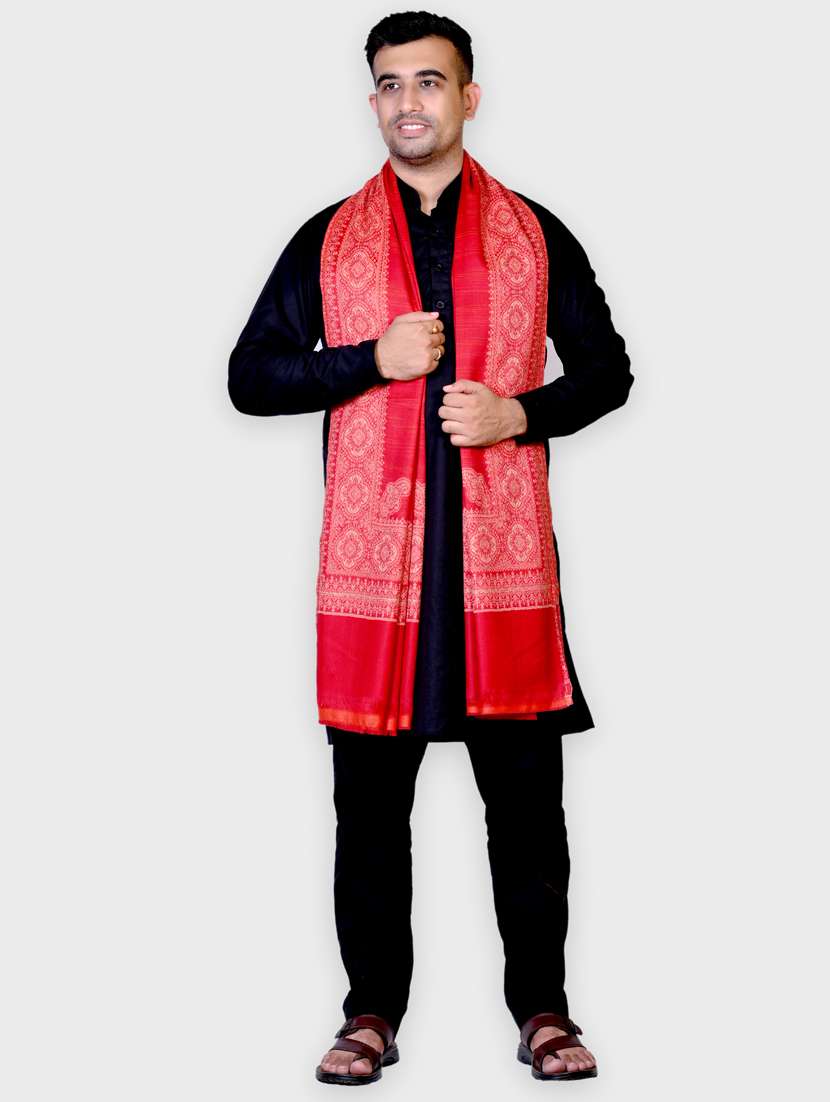 unisex red printed wool stole - 20605973 -  Standard Image - 1