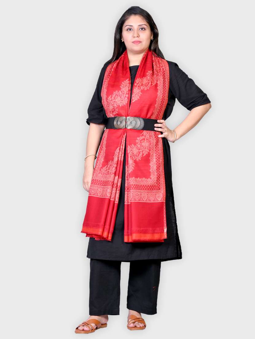 women red printed wool stole - 20605975 -  Standard Image - 1