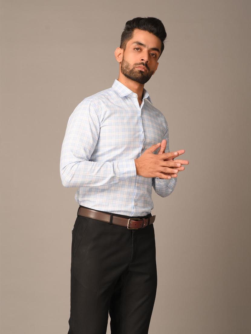 men light blue checked formal shirt - 20608372 - Standard Image - 1