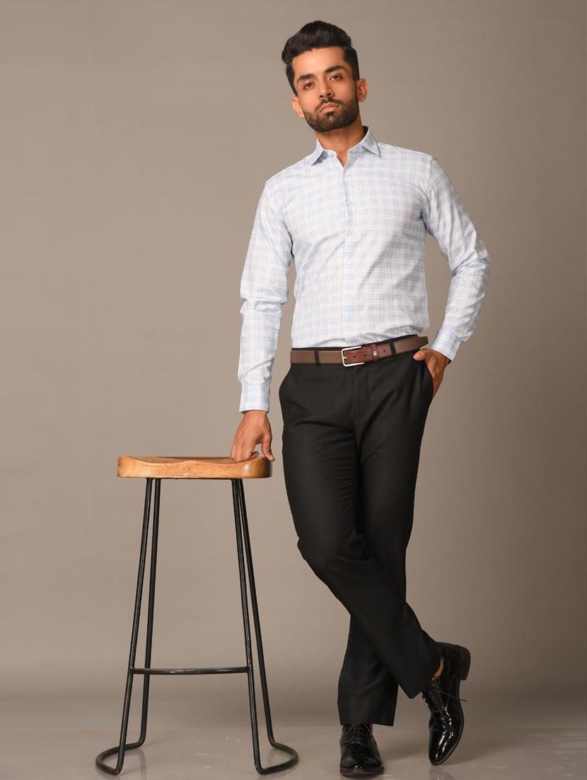 men light blue checked formal shirt - 20608372 - Standard Image - 4