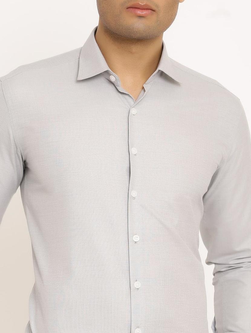 men grey solid slim fit formal shirt - 20608383 - Standard Image - 4