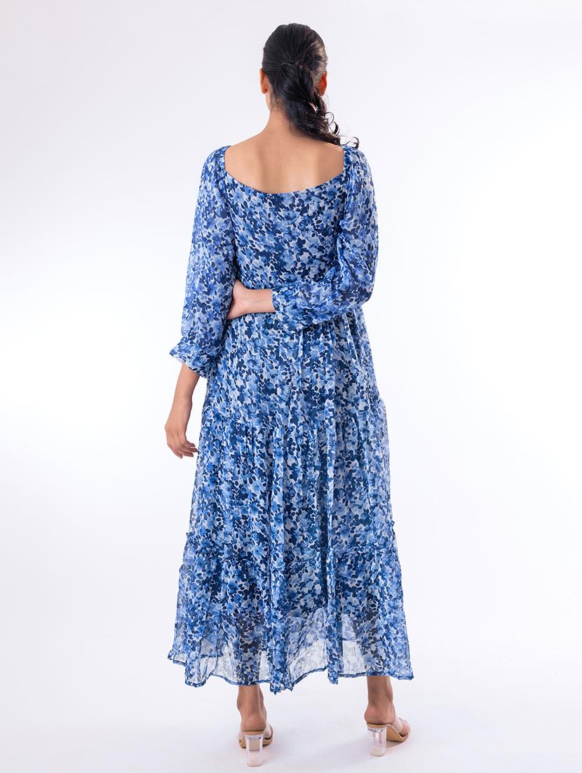 women blue printed flared maxi dress - 20609168 - Standard Image - 4