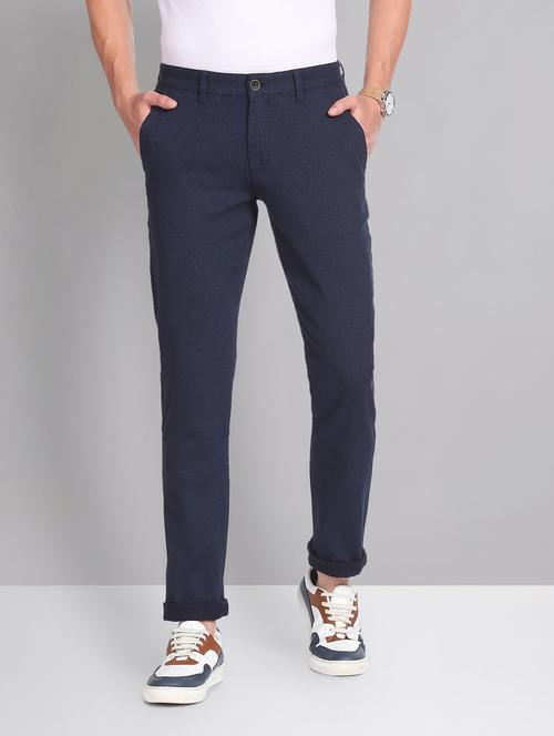 men solid blue flat front casual trouser - 20609178 -  Standard Image - 0