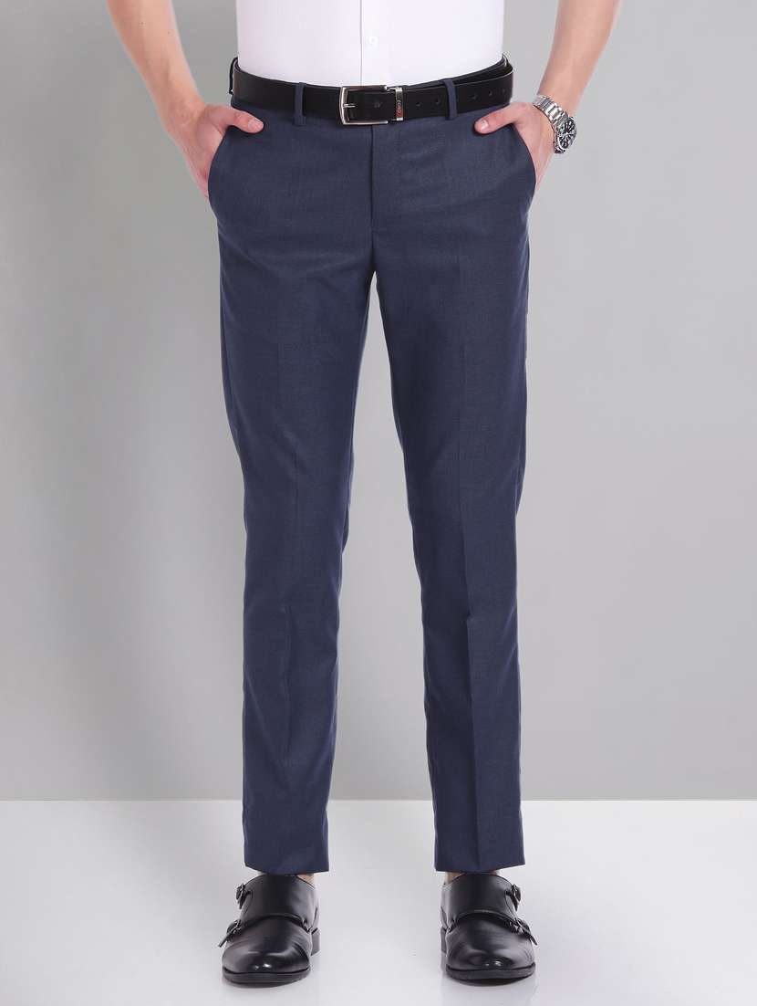 men blue slim fit formal trousers - 20609185 - Standard Image - 1