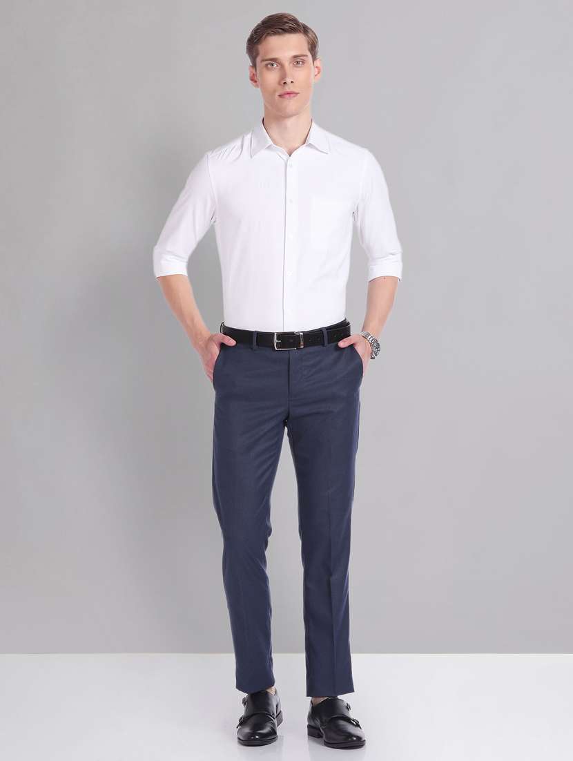 men blue slim fit formal trousers - 20609185 - Standard Image - 4