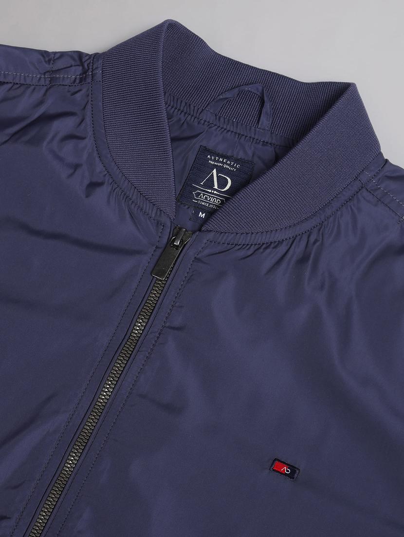 men solid blue bomber jacket - 20609191 - Standard Image - 4