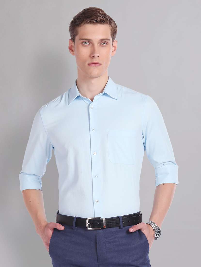 men solid light blue formal shirt