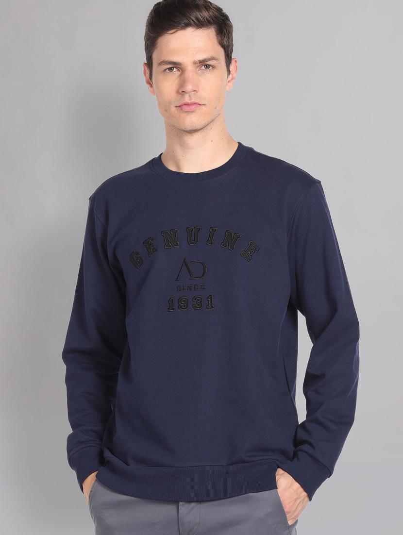 men navy blue front embroidery detailed sweatshirt - 20609247 - Standard Image - 1