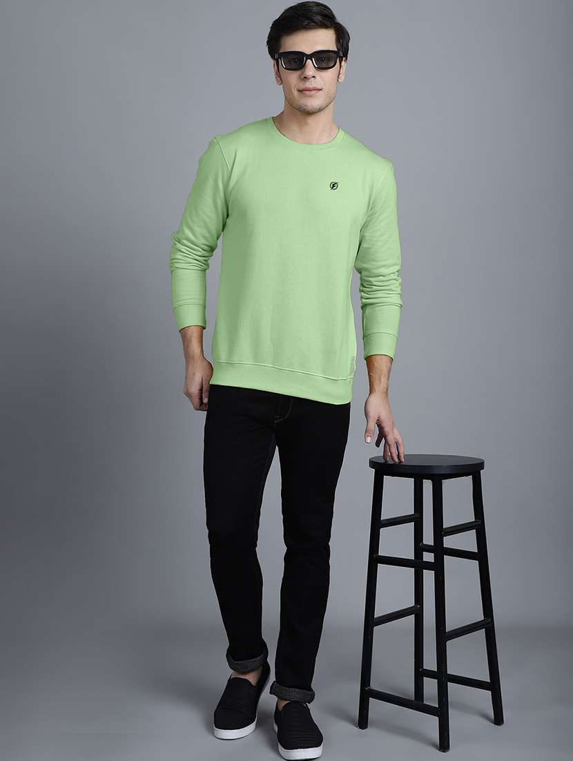 men light green fleece plain sweatshirt - 20609256 - Standard Image - 4