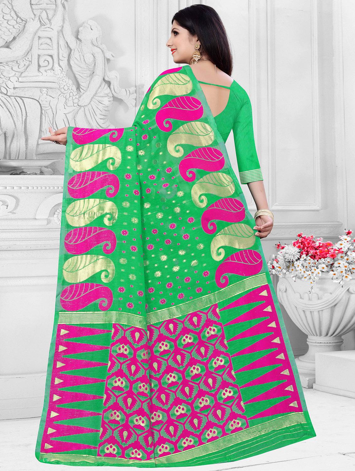 green self design jamdani saree - 20610197 -  Standard Image - 1