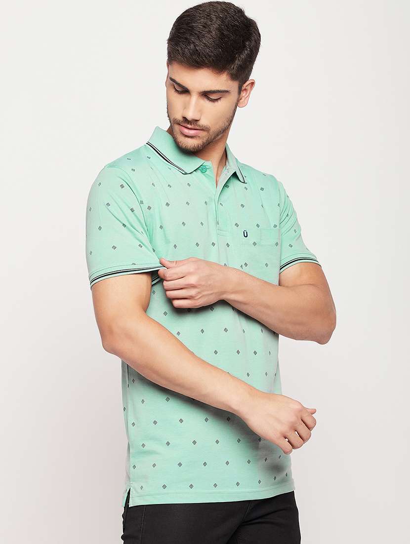 men all over print polo neck t-shirt