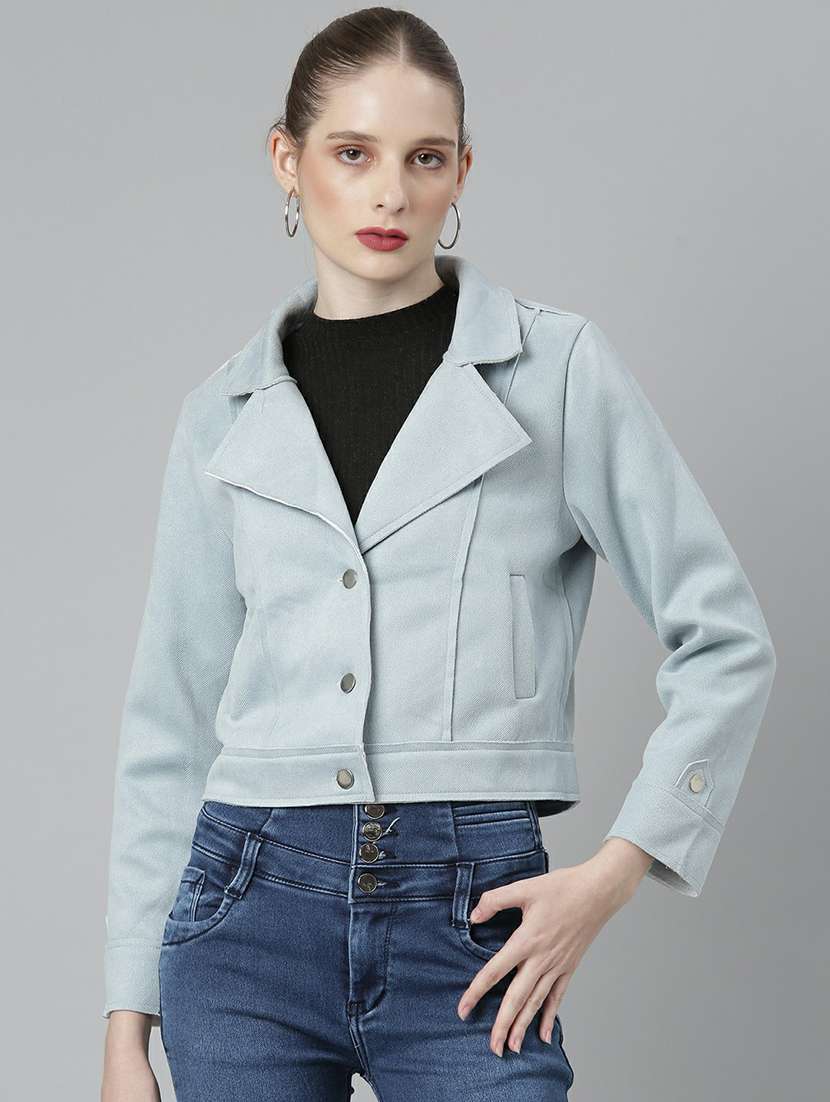 women light blue solid regular jacket - 20610316 - Zoom Image - 0