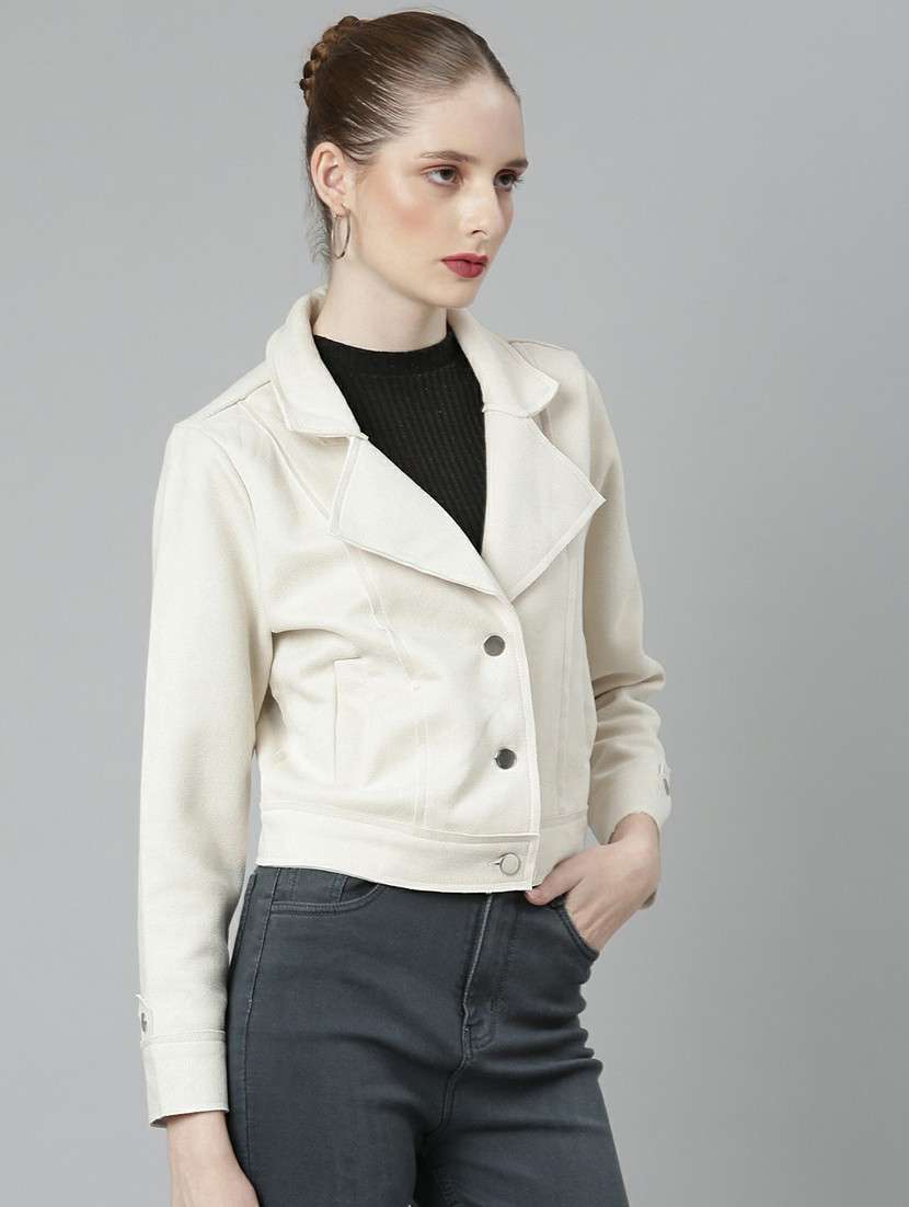 women cream solid regular jacket - 20610317 -  Standard Image - 1