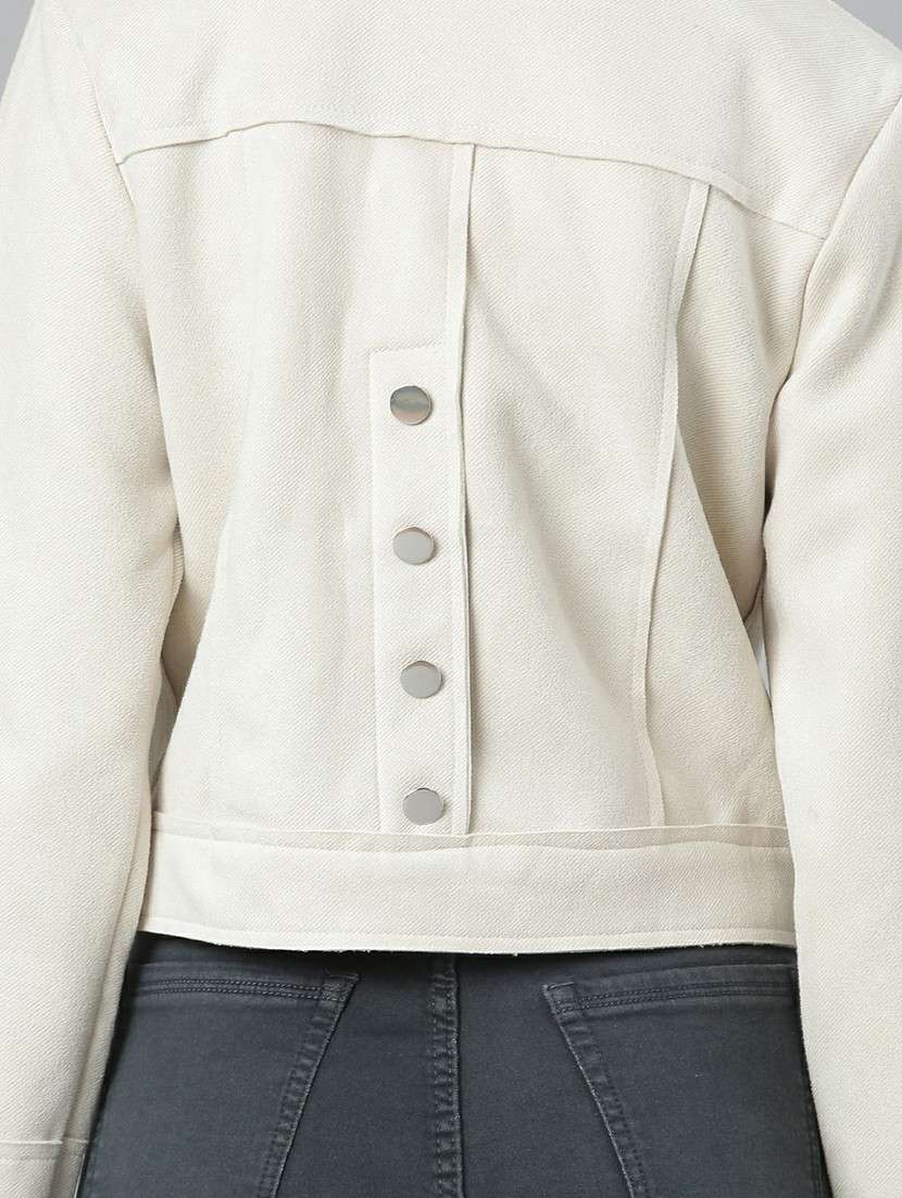 women cream solid regular jacket - 20610317 -  Standard Image - 6