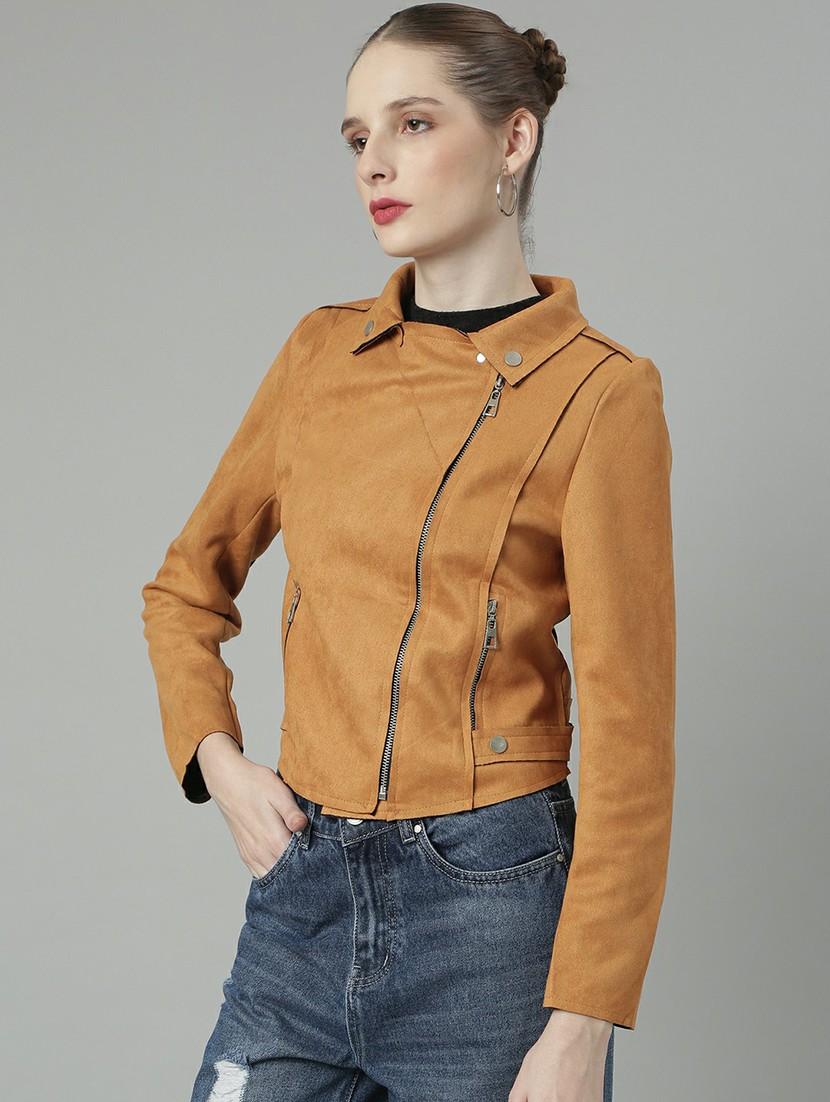 women rust solid regular jacket - 20610320 - Standard Image - 1