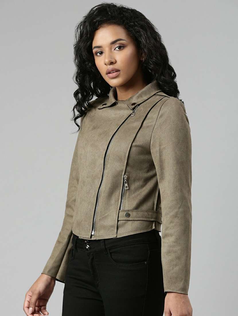 women olive solid regular jacket - 20610321 -  Standard Image - 1