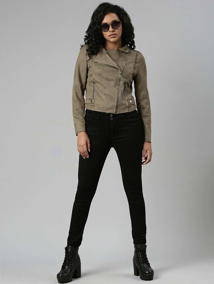 women olive solid regular jacket - 20610321 -  Standard Image - 4