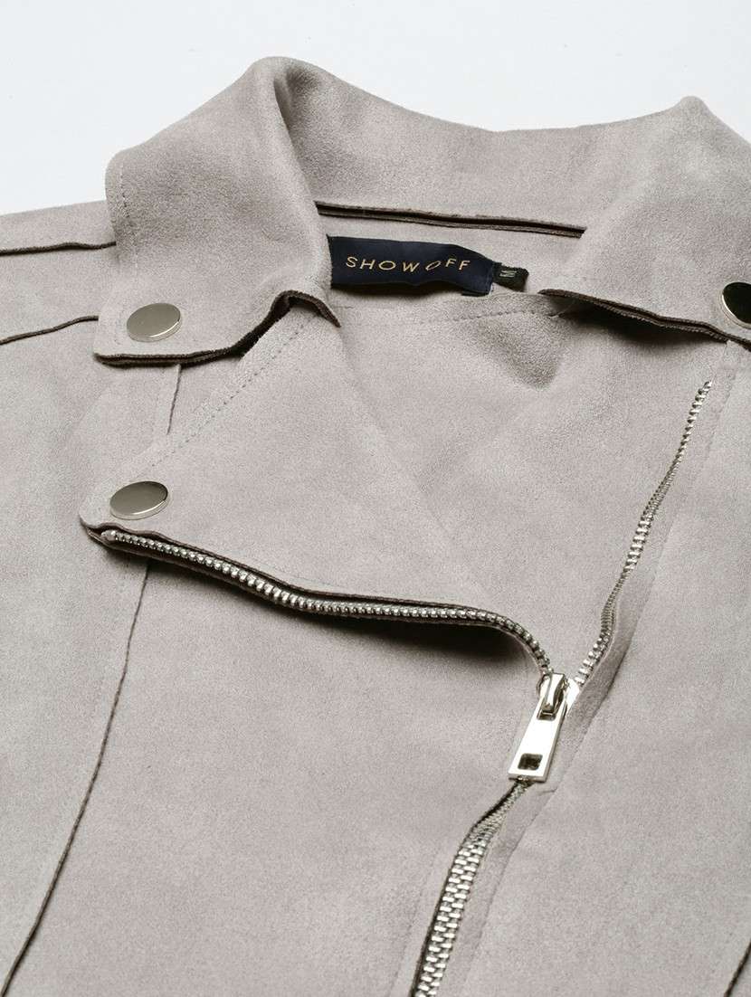 women grey solid regular jacket - 20610323 - Standard Image - 6