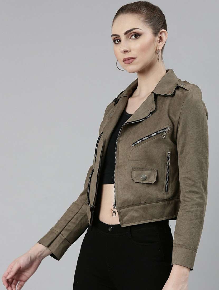 women olive solid regular jacket - 20610326 -  Standard Image - 1