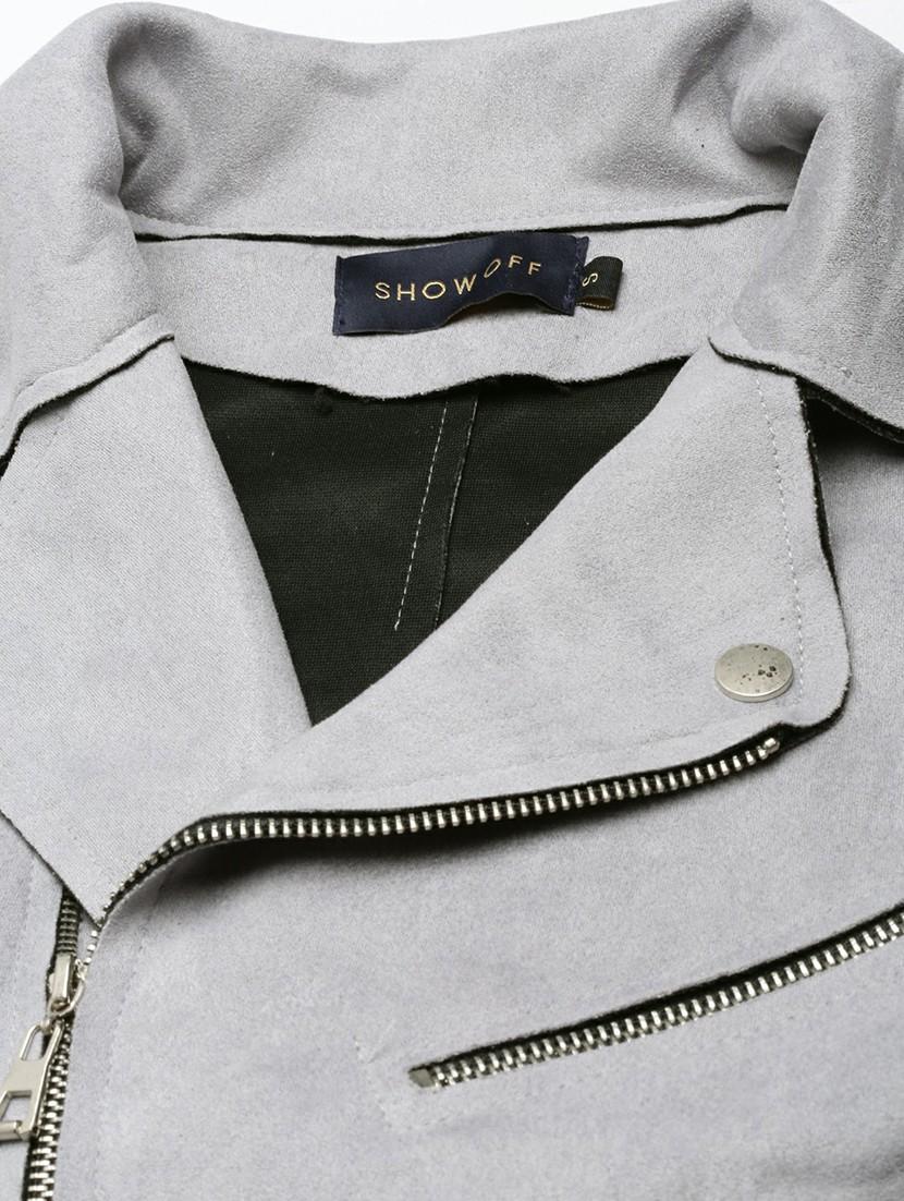 women grey solid regular jacket - 20610328 - Standard Image - 6