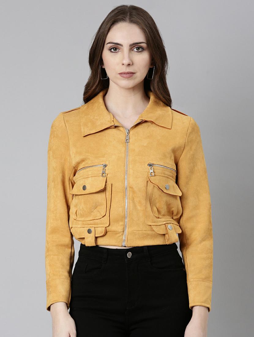 women mustard solid regular jacket - 20610330 - Zoom Image - 0