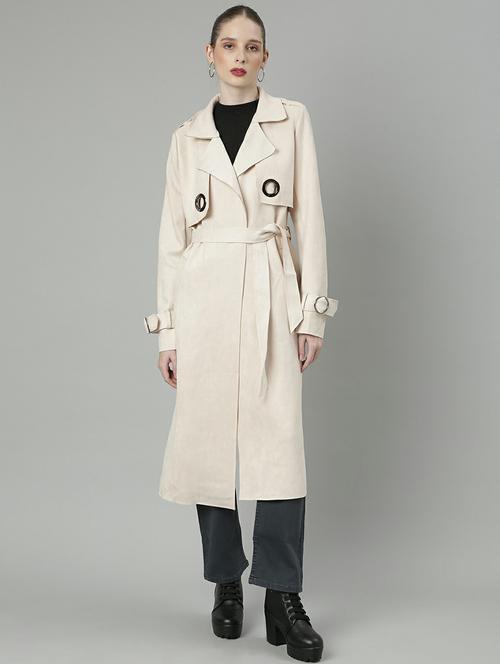 women solid lapel collar duster coat - 20610333 - Standard Image - 0