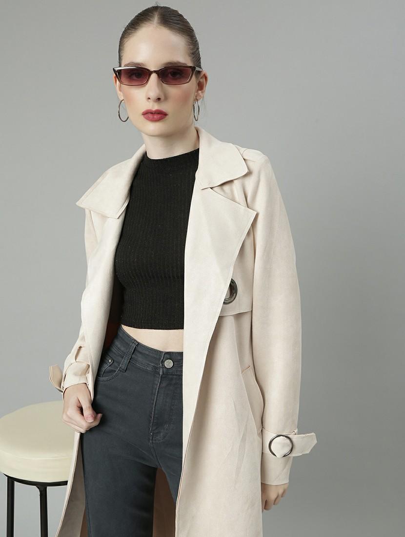 women solid lapel collar duster coat - 20610333 - Standard Image - 4